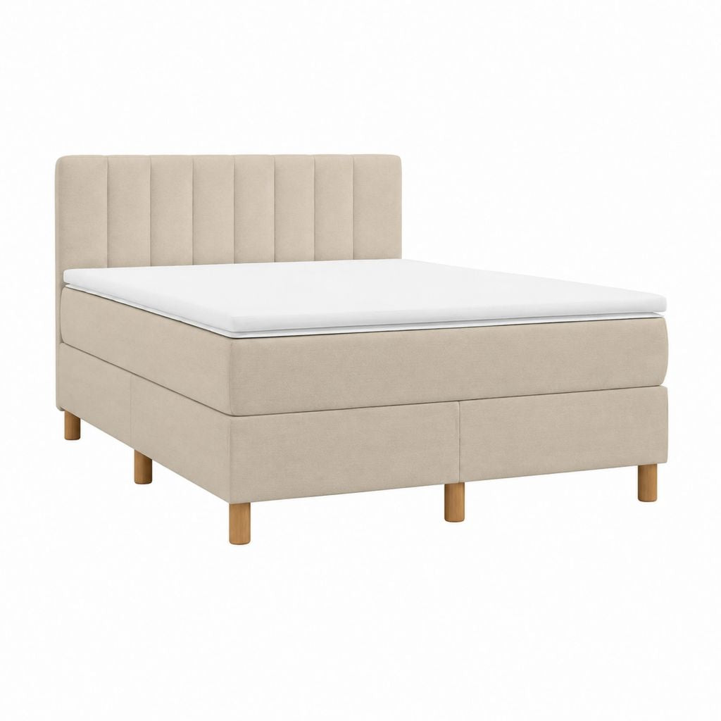 Boxspringbett Beige mit Polyesterbezug und Holzfüßen 180 x 200 cm
