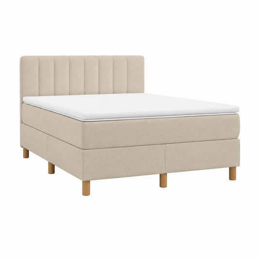 Boxspringbett Beige mit Polyesterbezug und Holzfüßen 180 x 200 cm