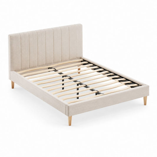 Polsterbett Doppelbett Beige mit Polyesterbezug und Lattenrost 160 x 200 cm