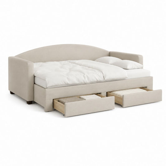 Polsterbett Tagesbett Beige Polyester mit 2 Schubladen 90 x 200 cm