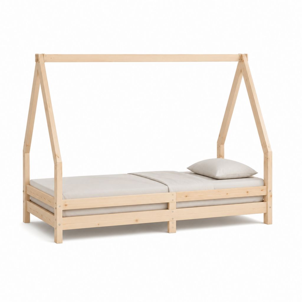 Kinderbett Hausbett Natur aus massivem Kiefernholz 90 x 200 cm