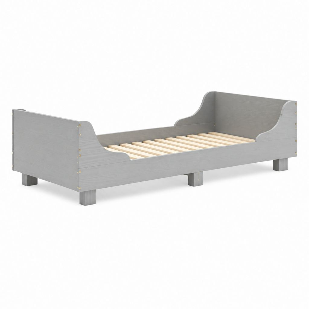 Kinderbett Grau Massivholz Kiefer 70 x 140 cm mit Lattenrost