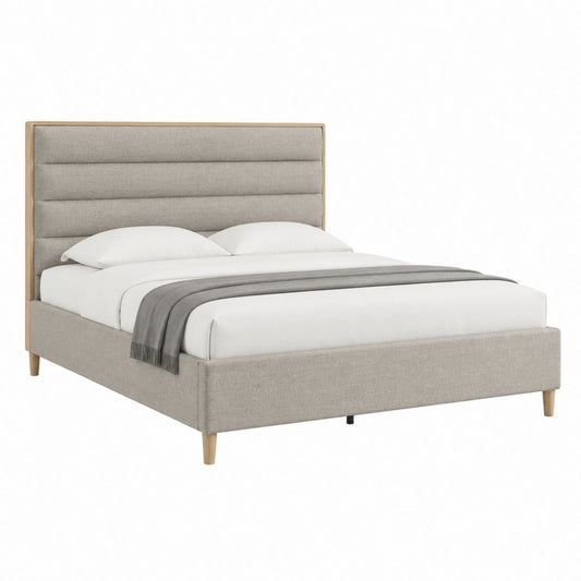 Polsterbett Doppelbett Beige mit Polyesterbezug und Holzfüßen 160 x 200 cm