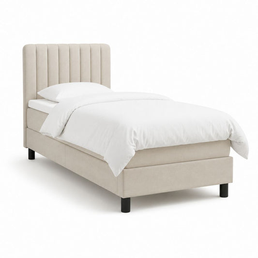 Polsterbettgestell 90 x 200 cm Beige mit Polyesterbezug und geradem Kopfteil