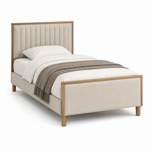 Polsterbett Einzelbett Beige mit Holzrahmen 90 x 200 cm