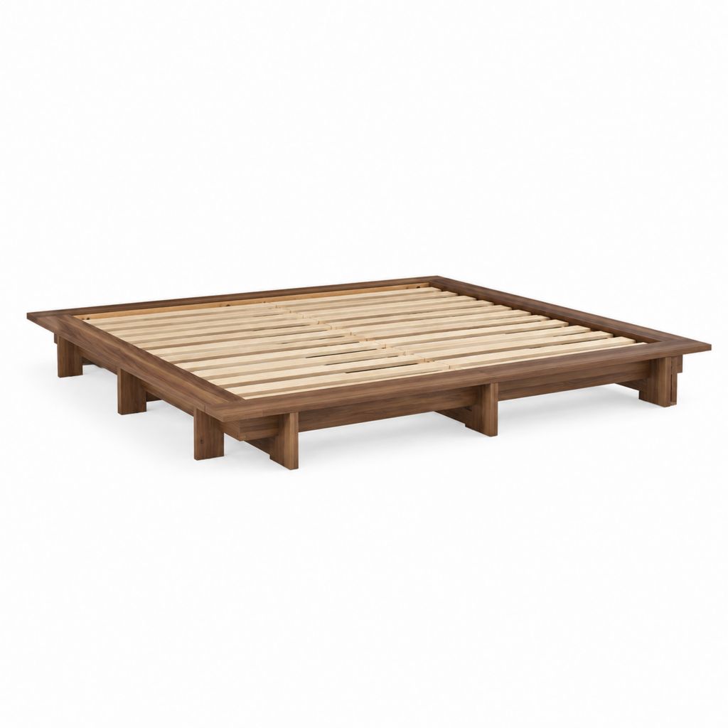 Bettgestell aus Gummibaum-Massivholz dunkelbraun rechteckig mit Lattenrost 180 x 200 cm