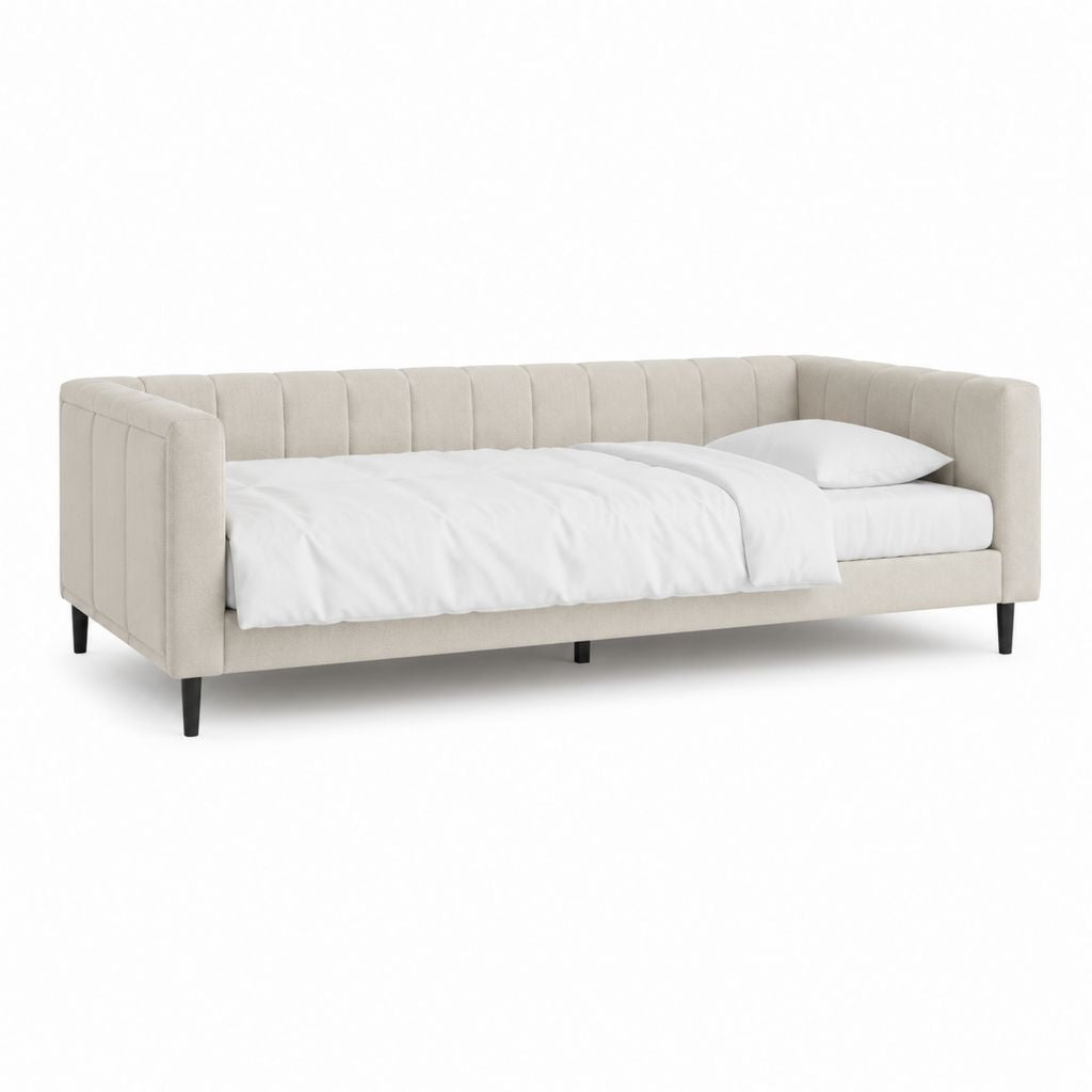 Polsterbett Einzelbett Beige Polyester Rechteckig Liegefläche 90 x 200 cm