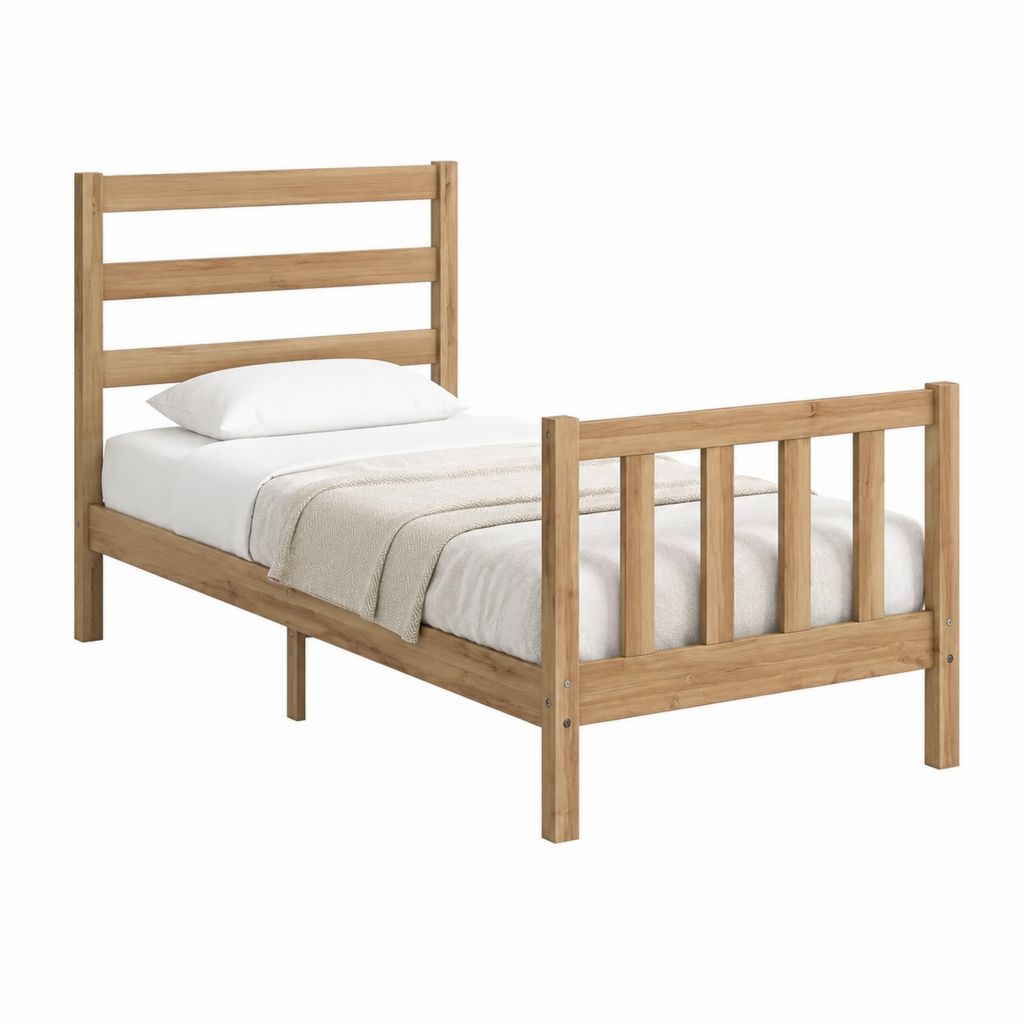 Einzelbett Bettgestell Natur aus massivem Kiefernholz rechteckig 90 x 200 cm