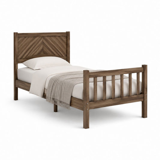 Einzelbett Bettgestell aus massivem Kiefernholz walnussbraun rechteckig 90 x 200 cm