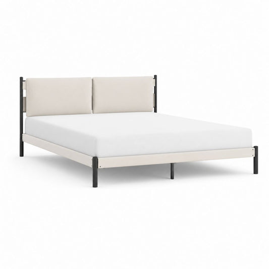 Polsterbett Doppelbettgestell Beige Schwarz Stahl Polyester 160 x 200 cm