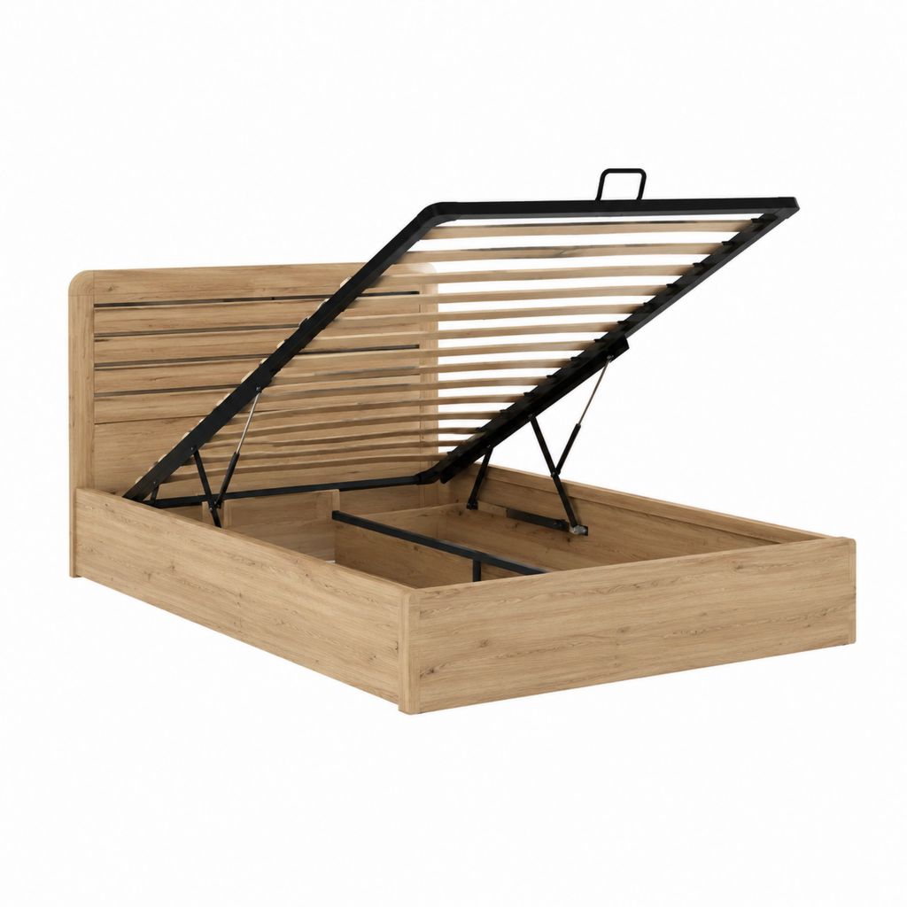 Stauraumbett Doppelbett Eiche-Dekor Spanplatte Stahl rechteckig Liegefläche 160 x 200 cm
