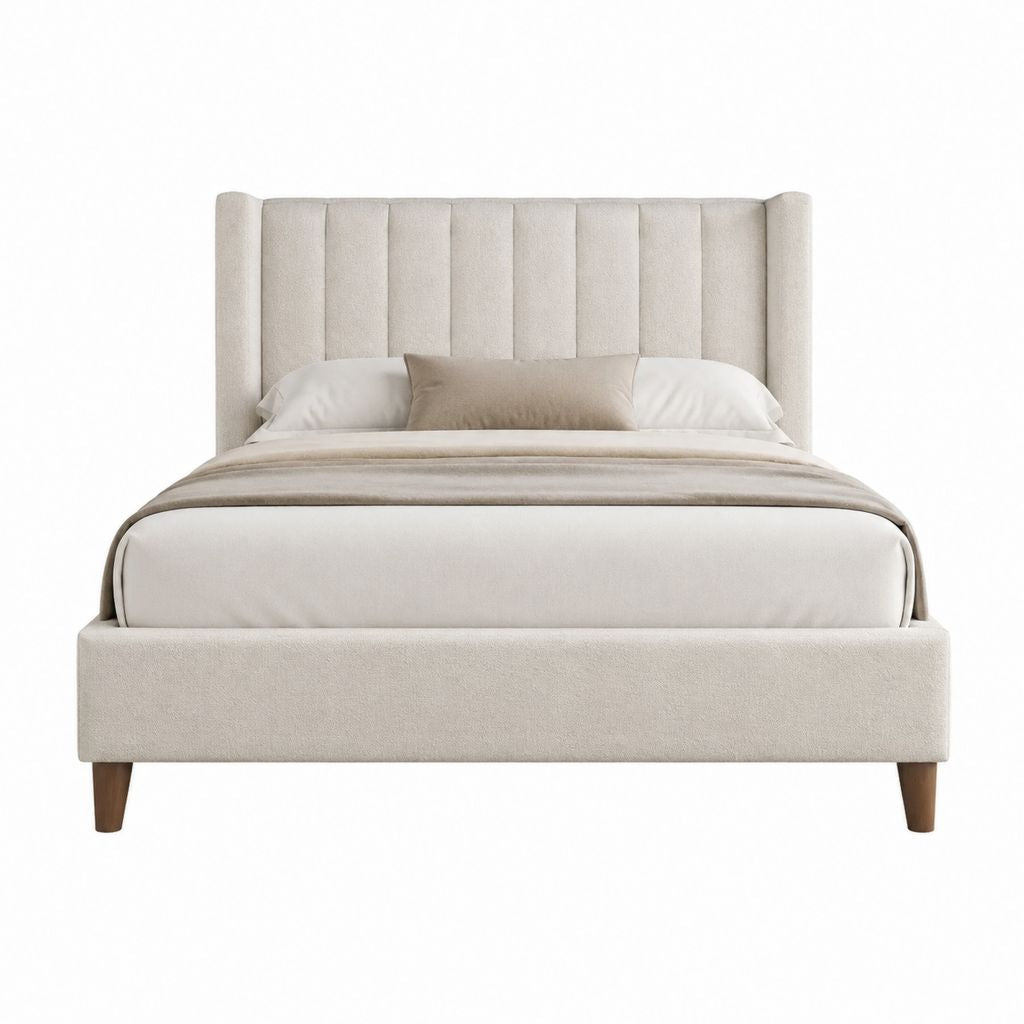 Polsterbett Doppelbett Beige Polyester Rechteckig 160 x 200 cm mit hohem Kopfteil