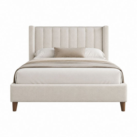 Polsterbett Doppelbett Beige Polyester Rechteckig 160 x 200 cm mit hohem Kopfteil